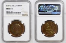 GREAT BRITAIN George VI (1936-1952) Penny 1937 bronze Gr.9,45. Spink 4114; KM#845. NGC PF66 BN (n.5787268-041).