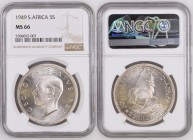 SOUTH AFRICA George VI (1936-1952) Five Shillings 1949 silver Gr.28,28. HERN#S314. PROOF LIKE KM#40.1. NGC MS66 (n.5786052-007). (Mintage 2000).