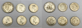 CANADA George VI (1936-1952) Lot of 6 coins. Dollar silver 1949 KM#47, 50 cents silver 5 pieces KM#36,45. Conservation from extremely fine to Uncircul...