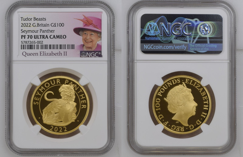 GREAT BRITAIN Elizabeth II (1952-Present) 100 Pounds 2022 gold “Tudor Beasts” Gr...