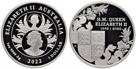 AUSTRALIA Elizabeth II (1952-Present) 1 Dollar 2022 silver Gr.31,1. Jubilee Q.E II 1952-2022. (Mintage 5000). With box and COA.