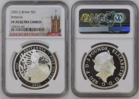 BRITANNIA Elizabeth II (1952-Present) 2 Pounds 2022 silver Gr.31,21. NGC PF70 ULTRA CAMEO TOP GRADE (n.5789343-001). (Mintage 3500). With box and COA.