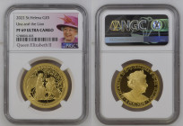 ST. HELENA East India Company Elizabeth II (1952-Present) 5 Pounds 2022 gold Gr.31,1. NGC PF69 ULTRA CAMEO (n.5788800-003). (Mintage 200). Una and the...