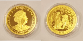 ST. HELENA East India Company Elizabeth II (1952-Present) 5 Pounds 2022 gold Gr.31,1. Proof. (Mintage 200). Una and the Lion second reverse. With box ...