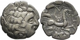 NORTHWEST GAUL. Aulerci Diablintes. Circa 100-50 BC. Stater (Billon, 22 mm, 6.13 g, 5 h), 'à la situle' type. Celticized laureate head of Apollo to ri...