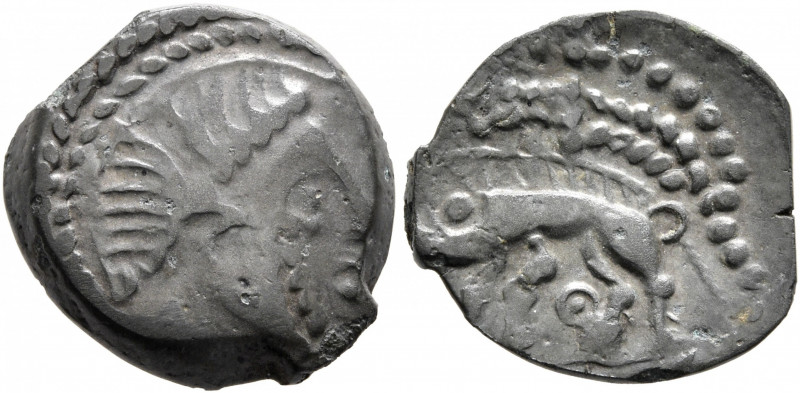 NORTHWEST GAUL. Aulerci Eburovices. Circa 50-30 BC. AE (Bronze, 15 mm, 2.67 g, 1...