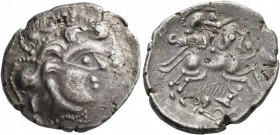 NORTHWEST GAUL. Baiocassi. Circa 50-30 BC. Stater (Billon, 23 mm, 6.85 g, 9 h). Celticized head of Apollo to right, surmounted by a boar and with stri...