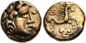 NORTHWEST GAUL. Carnutes. Circa 100-50 BC. Quarter Stater (Electrum, 10 mm, 1.64 g, 11 h), 'à la branche fleurie' type. Celticized laureate head of Ap...