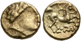NORTHWEST GAUL. Carnutes. Circa 100-50 BC. Quarter Stater (Electrum, 10 mm, 1.69 g, 9 h), 'à la branche fleurie' type. Celticized laureate head of Apo...