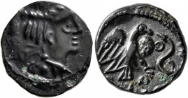NORTHWEST GAUL. Carnutes. Circa 50-30 BC. AE (Bronze, 15 mm, 2.92 g, 1 h). Celticized male head to right. Rev. Eagle flying right towards coiled serpe...