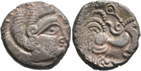 NORTHWEST GAUL. Coriosolites. Circa 100-50 BC. Stater (Billon, 18 mm, 6.24 g, 8 h), 'au nez pointé' type. Celticized male head to right, the hair in i...