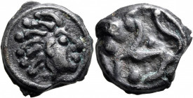 NORTHWEST GAUL. Senones. Circa 100-60 BC. Cast unit (Potin, 19 mm, 4.87 g, 1 h), 'tête d'indien' type. Male head to right, the hair in six thick stran...