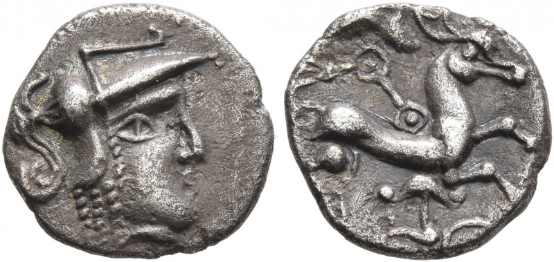 NORTHWEST GAUL. Uncertain tribe. Circa 50-25 BC. Quinarius (Silver, 12 mm, 1.22 ...