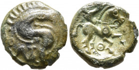 NORTHEAST GAUL. Ambiani. Circa 60-30 BC. AE (Bronze, 14 mm, 2.16 g, 3 h). Anguipede horse to left, head turned back to right. Rev. Horse to right; abo...