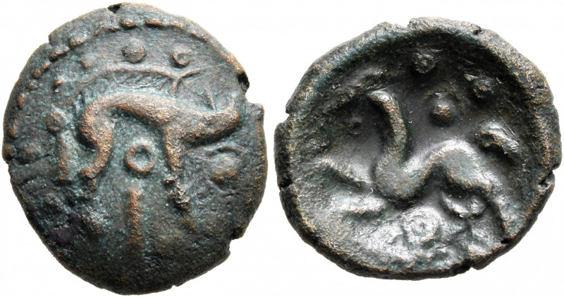 NORTHEAST GAUL. Ambiani. Circa 60-30 BC. AE (Bronze, 16 mm, 2.43 g, 10 h). Boar ...
