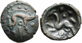 NORTHEAST GAUL. Ambiani. Circa 60-30 BC. AE (Bronze, 16 mm, 2.43 g, 10 h). Boar to right; between the boar's legs, annulet; to right, half circle; abo...