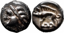 NORTHEAST GAUL. Leuci. Circa 100-50 BC. Cast unit (Potin, 18 mm, 3.69 g, 4 h). Celticized male head to left. Rev. Boar standing left. DT 225. Gäumann ...