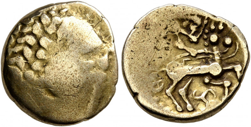 CENTRAL GAUL. Aedui (?). 2nd century BC. Quarter Stater (Gold, 13 mm, 1.76 g, 10...