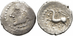 CENTRAL GAUL. Bituriges Cubi. Circa 80-50 BC. Quinarius (Silver, 15 mm, 2.00 g, 9 h), 'à l'épée' type. Celticized male head with thick locks to left. ...