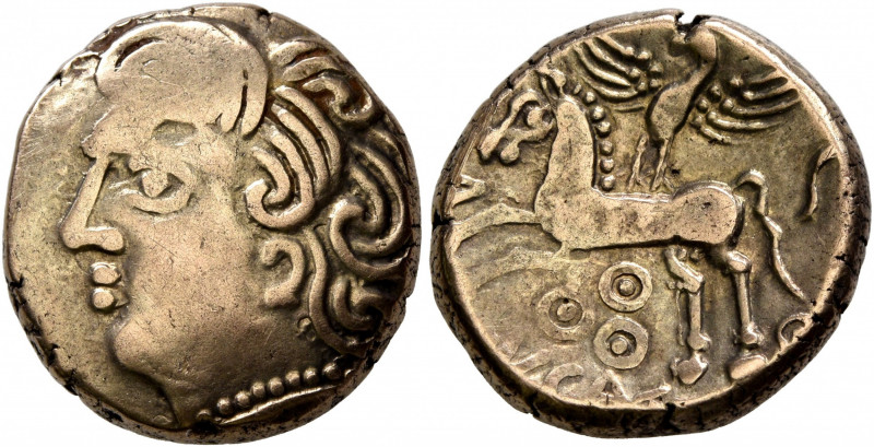 CENTRAL GAUL. Bituriges Cubi. Circa 80-50 BC. Stater (Electrum, 17 mm, 6.95 g, 5...