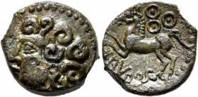 CENTRAL GAUL. Bituriges Cubi. Circa 80-50 BC. AE (Bronze, 16 mm, 3.49 g, 1 h), Abudos. Celticized male head to left. Rev. ABVDOS Celticized horse spri...