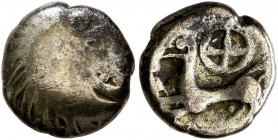 CENTRAL GAUL. Bituriges Cubi. Circa 80-50 BC. Quarter Stater (Electrum, 10 mm, 1.32 g, 12 h). Celticized head to right. Rev. Horse pracing left; above...