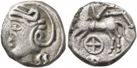 CENTRAL GAUL. Lingones. Circa 1st century BC. Quinarius (Subaeratus, 12 mm, 1.54 g, 5 h), a contemporary imitation of the 'Kaletedou' type. Celticized...