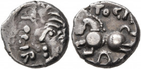 CENTRAL GAUL. Sequani. Togirix, circa mid 1st century BC. Quinarius (Silver, 12 mm, 2.00 g, 4 h). TOGIR[IX] Celticized head of Roma to left. Rev. TOGI...