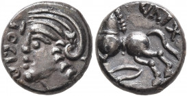 CENTRAL GAUL. Sequani. Togirix, circa mid 1st century BC. Quinarius (Silver, 12 mm, 1.88 g, 5 h). TOGIR[IX] Celticized head of Roma to left. Rev. TOGI...