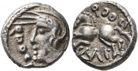 CENTRAL GAUL. Sequani. Mid 1st century BC. Quinarius (Silver, 12 mm, 1.92 g, 9 h), Q. Doci and Sam. Q DOCI Celticized head of Roma to left. Rev. Q DOC...