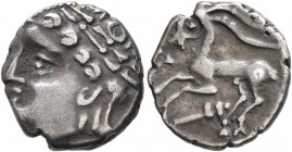 SOUTHERN GAUL. Allobroges. Late 2nd-early 1st century BC. Drachm (Silver, 15 mm, 2.36 g, 7 h), 'à l'épée' type. Celticized laureate male head to left....
