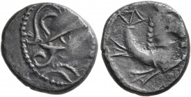 SOUTHERN GAUL. Allobroges. Circa 100-75 BC. Drachm (Silver, 14 mm, 2.34 g, 8 h), 'à l'hippocampe' type. Helmeted head of Mars to right. Rev. Hippocamp...