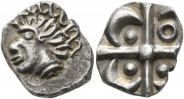 SOUTHERN GAUL. Volcae-Arecomici. Circa 118-76/74 BC. Drachm (Silver, 15 mm, 2.66 g), 'à la tête négroïde' type. Celticized male head with African feat...
