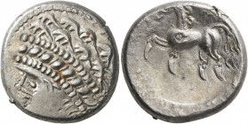 CENTRAL EUROPE. Noricum (East). Circa 2nd-1st centuries BC. Tetradrachm (Silver, 23 mm, 10.53 g, 10 h), 'Samobor A' type. Celticized head of Apollo to...