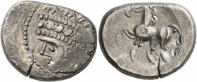 CENTRAL EUROPE. Noricum (East). Circa 2nd-1st centuries BC. Tetradrachm (Silver, 25 mm, 11.16 g, 12 h), 'Samobor A' type. Celticized head of Apollo to...