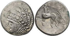 CENTRAL EUROPE. Noricum (East). Circa 2nd-1st centuries BC. Tetradrachm (Silver, 24 mm, 11.27 g, 12 h), 'Samobor A' type. Celticized head of Apollo to...