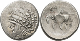 CENTRAL EUROPE. Noricum (East). Circa 2nd-1st centuries BC. Tetradrachm (Silver, 25 mm, 10.91 g, 11 h), 'Samobor A' type. Celticized head of Apollo to...