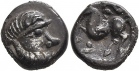 MIDDLE DANUBE. Uncertain tribe. 2nd century BC. Drachm (Silver, 14 mm, 3.23 g, 12 h), 'verwilderte Gruppe'. Celticized male head with long pointy nose...