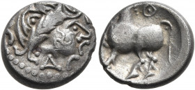 MIDDLE DANUBE. Uncertain tribe. 2nd-1st centuries BC. Drachm (Silver, 14 mm, 2.26 g, 1 h), 'Kugelwange' type, imitating Philip II of Macedon. Celticiz...