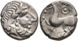 MIDDLE DANUBE. Uncertain tribe. 2nd-1st centuries BC. Drachm (Silver, 14 mm, 2.41 g, 12 h), 'Kugelwange' type. Laureate head of Zeus to right. Rev. Ho...