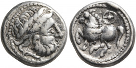 MIDDLE DANUBE. Uncertain tribe. 2nd-1st centuries BC. Drachm (Silver, 14 mm, 2.87 g, 10 h), 'Kugelwange' type. Laureate head of Zeus to right. Rev. Ho...