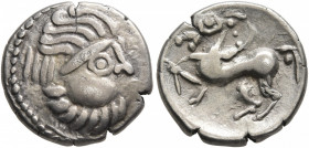 MIDDLE DANUBE. Uncertain tribe. 2nd-1st centuries BC. Drachm (Silver, 15 mm, 2.85 g, 1 h), 'Kapostal' type. Celticized laureate head of Zeus to right....