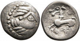 MIDDLE DANUBE. Uncertain tribe. 2nd-1st centuries BC. Drachm (Silver, 15 mm, 2.01 g, 1 h), 'Kapostal' type. Celticized laureate head of Zeus to right....