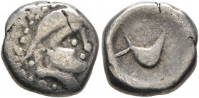 MIDDLE DANUBE. Uncertain tribe. 2nd-1st centuries BC. Drachm (Silver, 14 mm, 2.74 g, 12 h), 'Vogelpferd' type. Celticized diademed head to right. Rev....