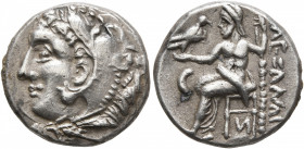 LOWER DANUBE. Uncertain tribe. 3rd century BC. Drachm (Silver, 15 mm, 3.00 g, 12 h), imitating Alexander III of Macedon. Head of Herakles to left, wea...