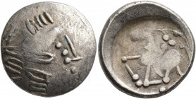 LOWER DANUBE. Uncertain tribe. Circa 2nd century BC. Tetradrachm (Silver, 21 mm, 6.24 g, 12 h), 'Sattelkopfpferd' type, imitating Philip II of Macedon...