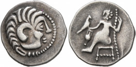 LOWER DANUBE. Uncertain tribe. Circa 2nd-1st centuries BC. Drachm (Silver, 17 mm, 3.36 g, 6 h), imitating Alexander III of Macedon. Celticized head of...
