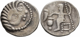 LOWER DANUBE. Uncertain tribe. Circa 2nd-1st centuries BC. Drachm (Silver, 18 mm, 3.22 g, 12 h), imitating Alexander III of Macedon. Celticized head o...