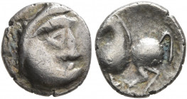 LOWER DANUBE. Uncertain tribe. Circa 2nd-1st centuries BC. 'Obol' (Silver, 9 mm, 0.52 g, 1 h). Celticized male head to right. Rev. Celticized horse pr...