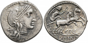 LOWER DANUBE. Geto-Dacians. Circa 2nd century BC. 'Denarius' (Silver, 18 mm, 3.76 g, 9 h), imitating a Roman Republican denarius of C. Thalna (154 BC)...
